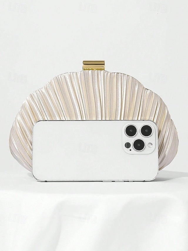 Women's Satin Clutch Shell Purse Pleated Evening