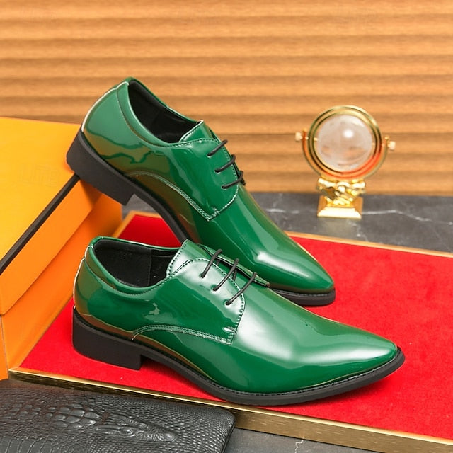 Lace-Up Formal Patent Men Shoes – for Glossy Leather Green