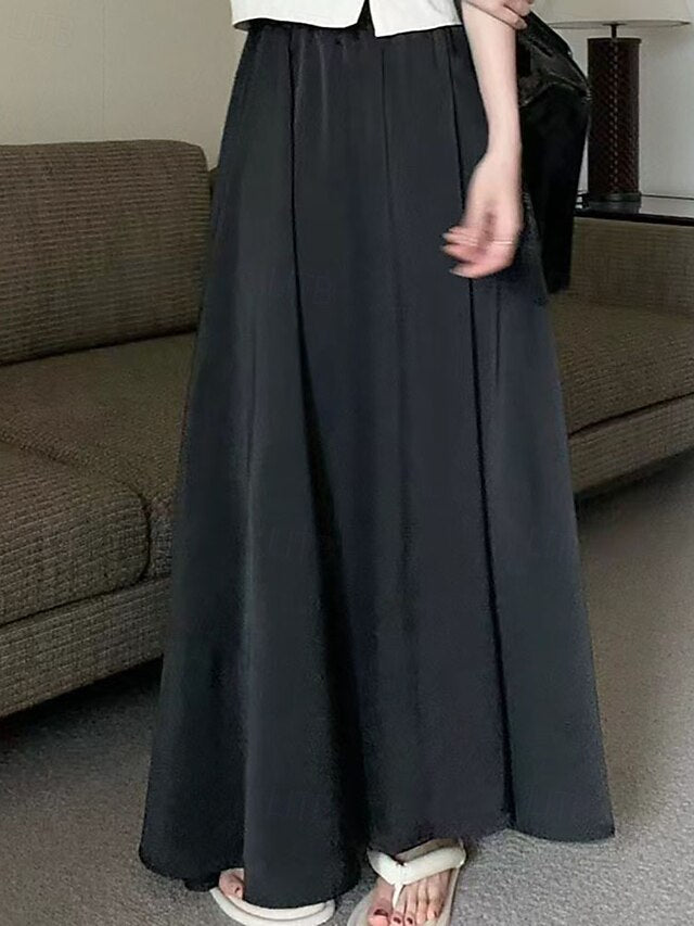 Women's Elegant Fashion Casual Maxi Mid Rise Skirts Plain