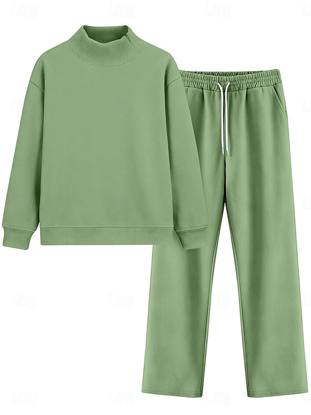 Women's Pants Sets Bolero Top Long Sleeve Turtleneck Plain
