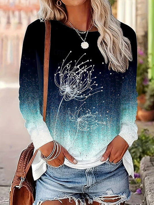 Women's T Shirt Print Ombre Graphic Plants Vintage Stylish