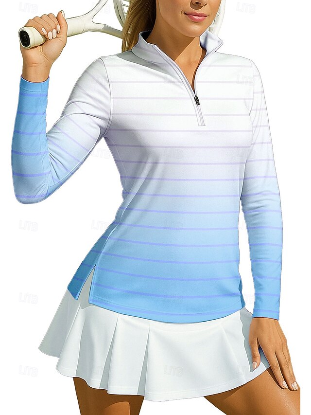 Women's Gradient Stripes Sport Shirt Golf Polo Shirt Tennis