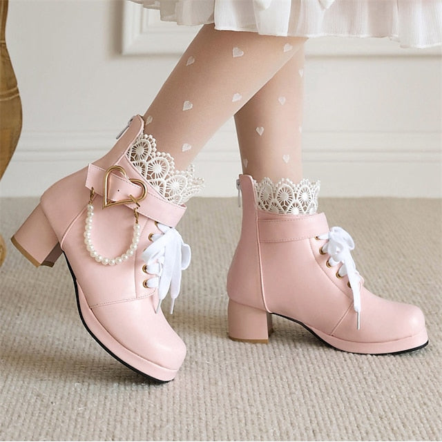 Wedding Shoes Ankle Bridal White Lace-Up – Women's Boots