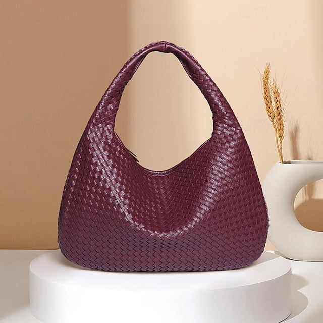 Faux Women's Bag Leather Burgundy Hobo – Chic Woven