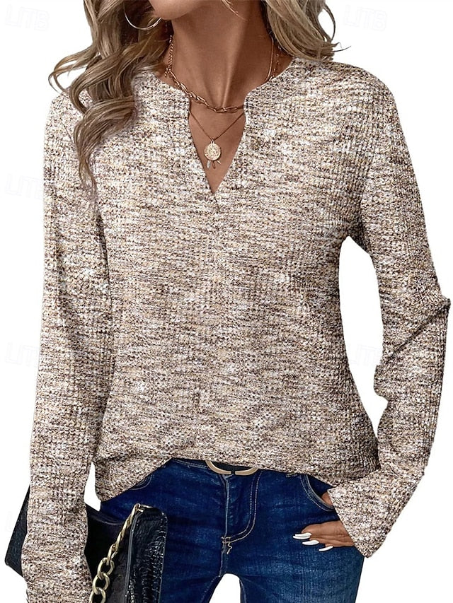 Women's Sweater Pullover Fashion Solid Color Ribbed V Neck