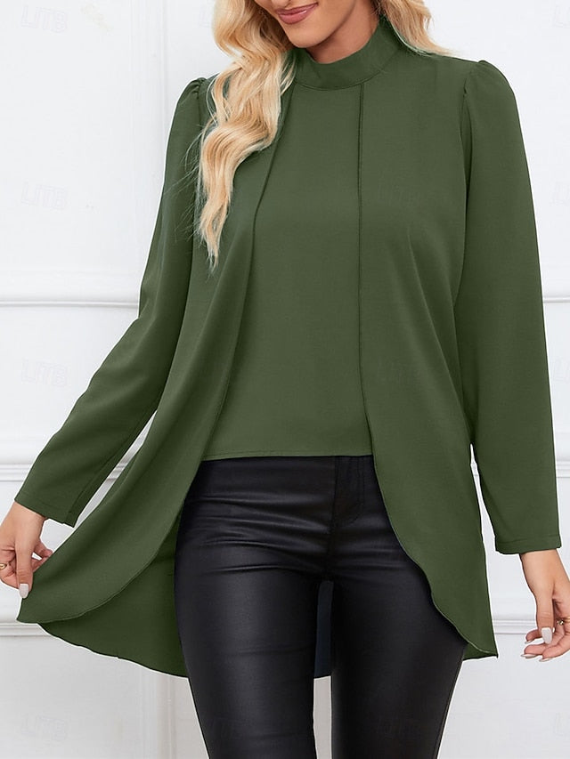 Women's Shirt Blouse Ruffle Solid Color Basic Casual Long
