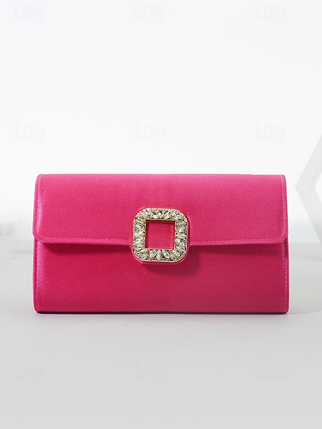 Buckle with White Satin Women's Elegant Clutch Rhinestone -