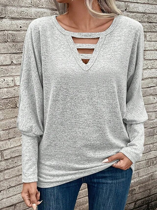 Women's Blouse Ruched Eyelet Plain Elegant Stylish Casual