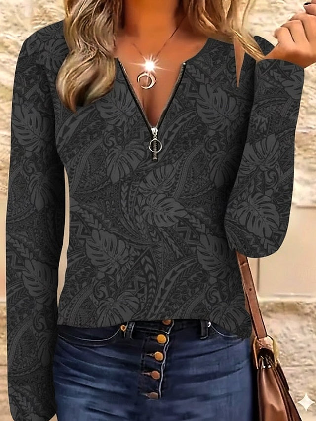 Women's T Shirt Zipper Print Graphic Geometric Abstract