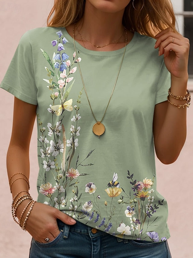 Women's T Shirt Floral Graphic Plants Vintage Stylish