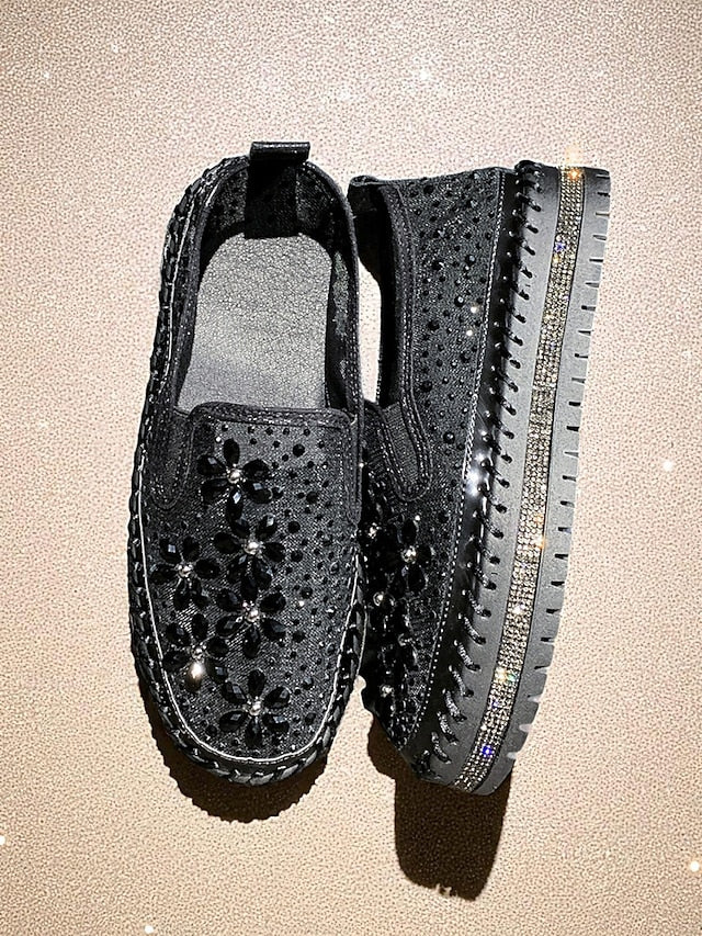 Rhinestone Sneakers with Mesh Women's Embellished Slip-On