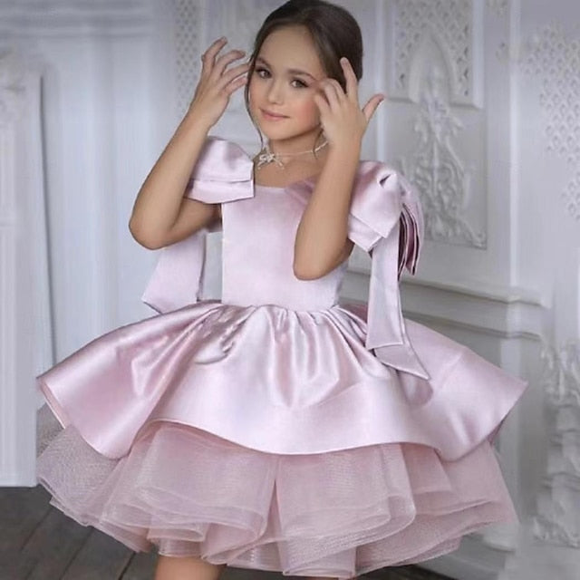 Dress Solid Party Girls' Flower Girl Kids Color