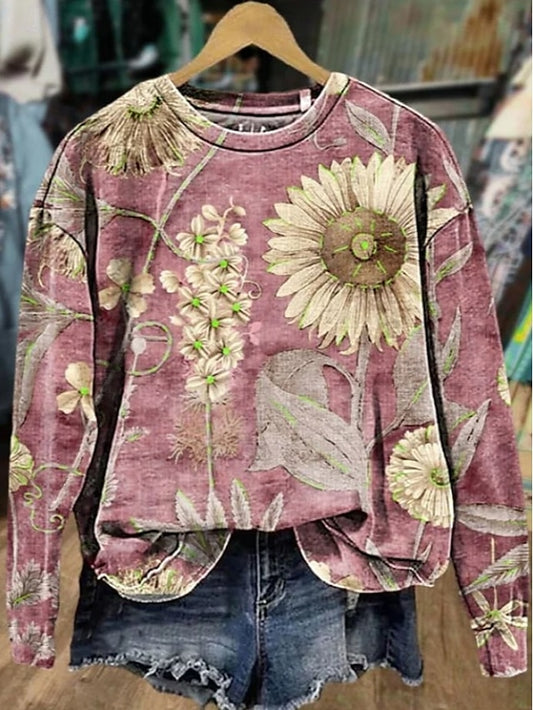 Women's Pullover Sweatshirt Floral Graphic Casual Long