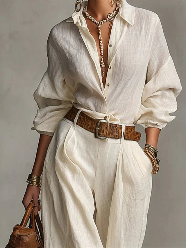 Women's Pants Sets Bolero Top Long Sleeve Shirt Collar