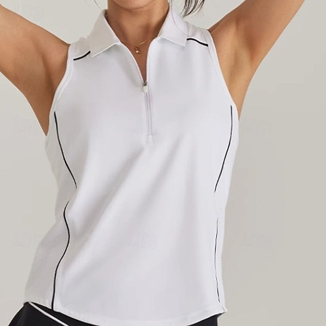 Women's Solid Colored Halter Top Sport Top Quarter Zip