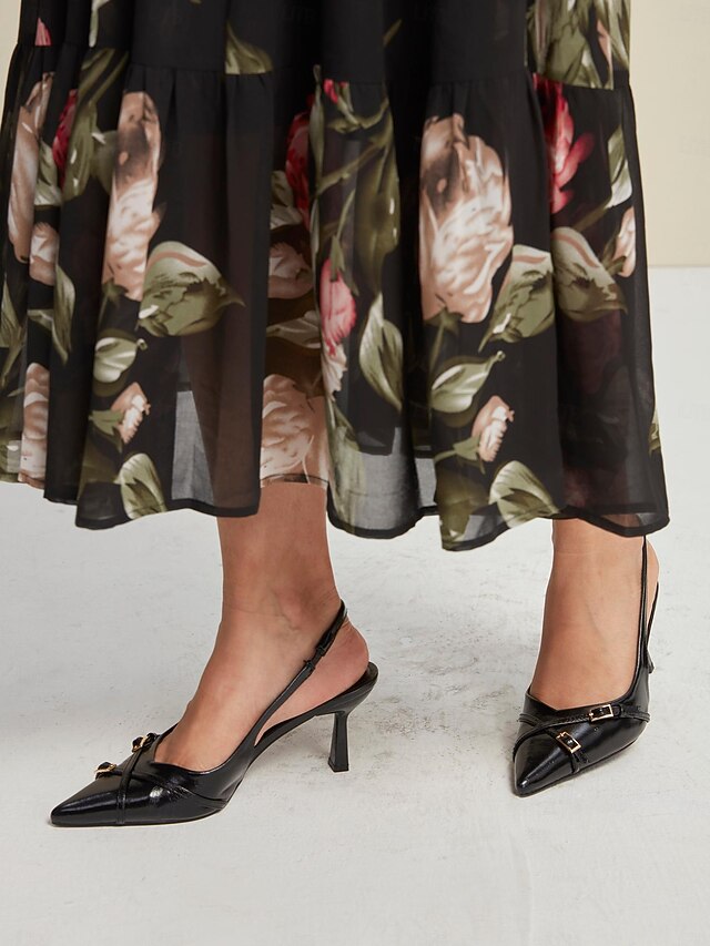 Women's Toe Slingback Heels Pointed with Elegant Black