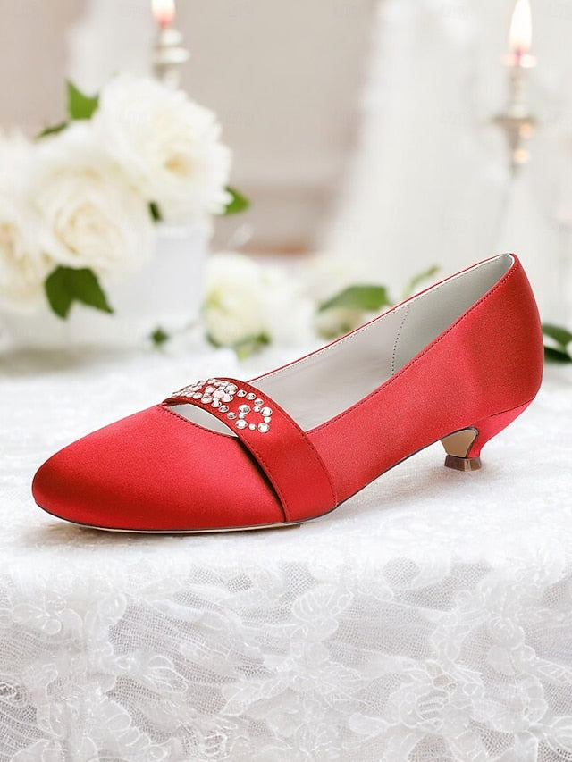 Blue Women's Rhinestone with Satin Kitten Heels