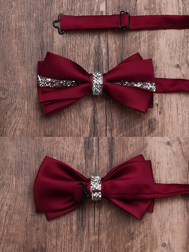 Crystal Embellishment with – Burgundy Elegant Tie Satin Bow