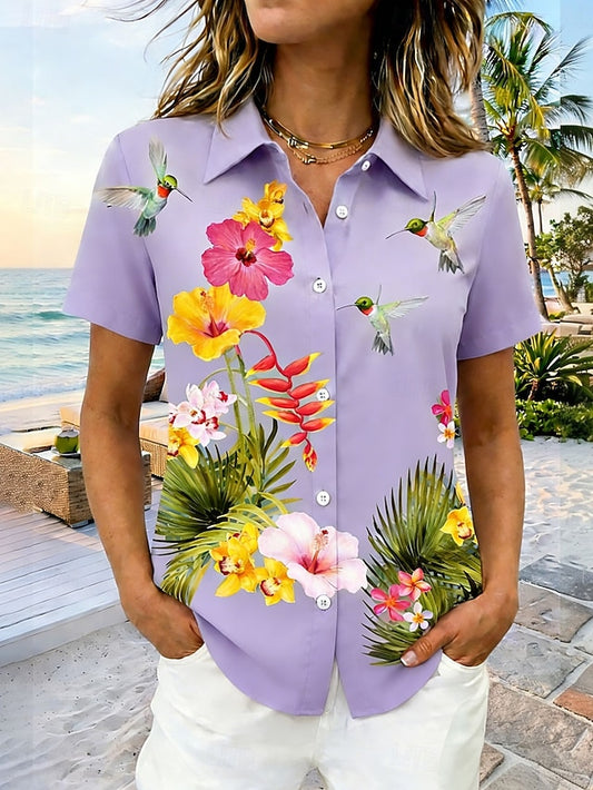 Women's Shirt Floral Graphic Bird Vintage Tropical Stylish