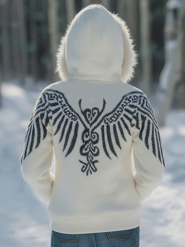 Women's Viking Zip Up Hoodies Graphic Animal Western Ethnic