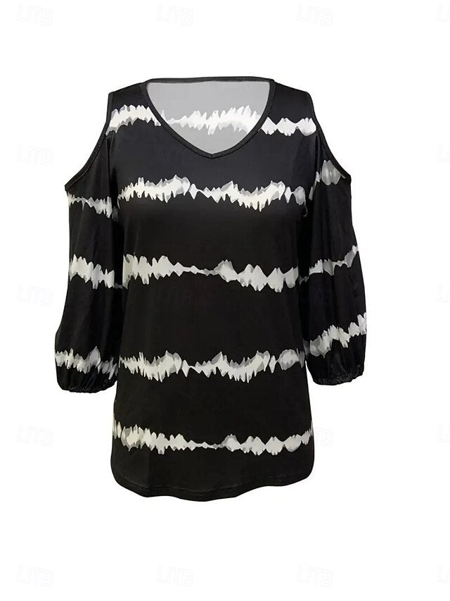 Women's T Shirt Tee Top Print Striped Vintage Fashion