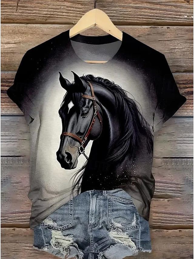 Women's T Shirt Print Graphic Animal Horse Vintage Stylish