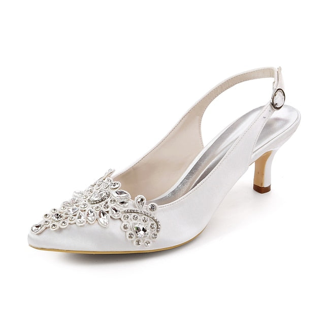 Slingback Heels Crystal with for Women Beige - Embellishment