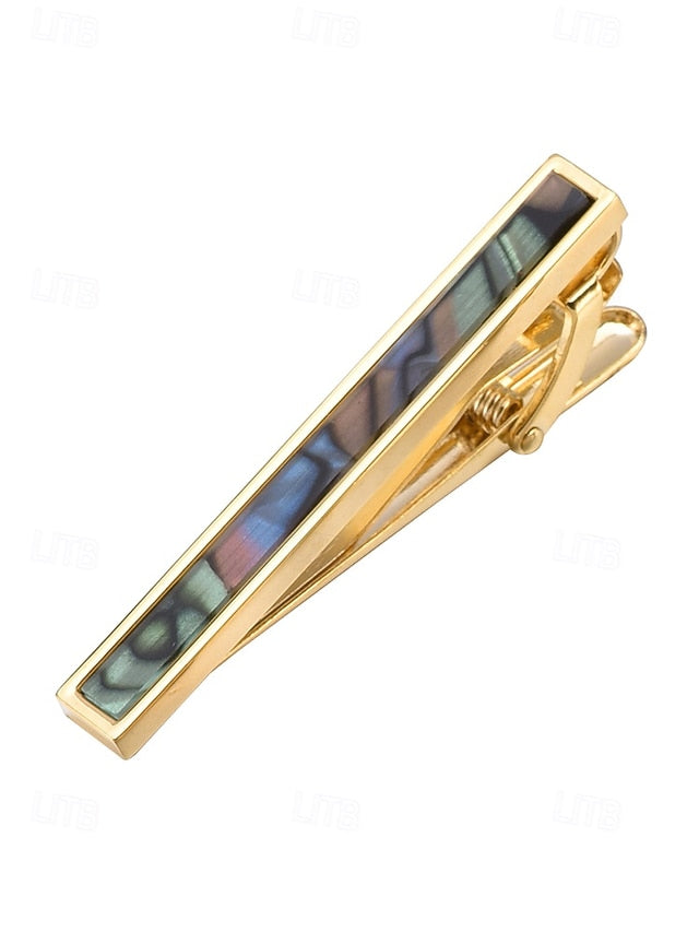 with tie and clip Men's of inlaid brass pearl mother