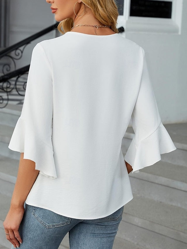 Women's Shirt Blouse Chiffon Tops Ruffle Plain Stylish