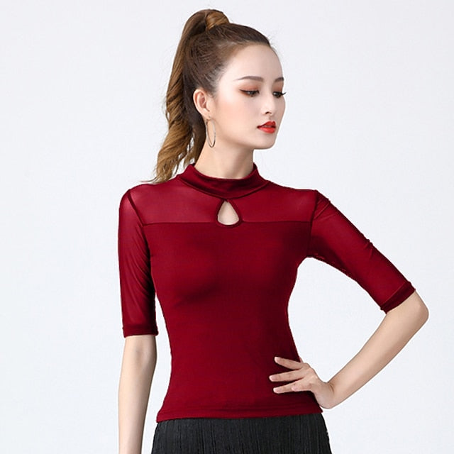 Latin Dance Top Solid Splicing Women's Training Performance