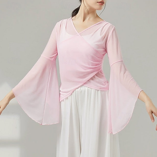 Activewear Top Pure Color Splicing Tulle Women's