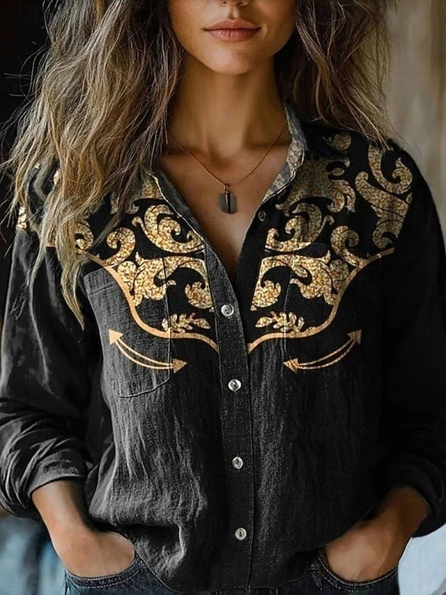 Women's Shirt Boho Shirt Pocket Buttons Print Floral