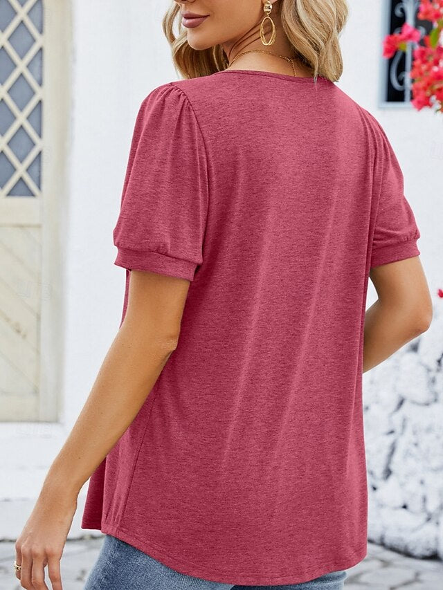 Women's Shirt Blouse Ruched Solid Color Basic Casual Short