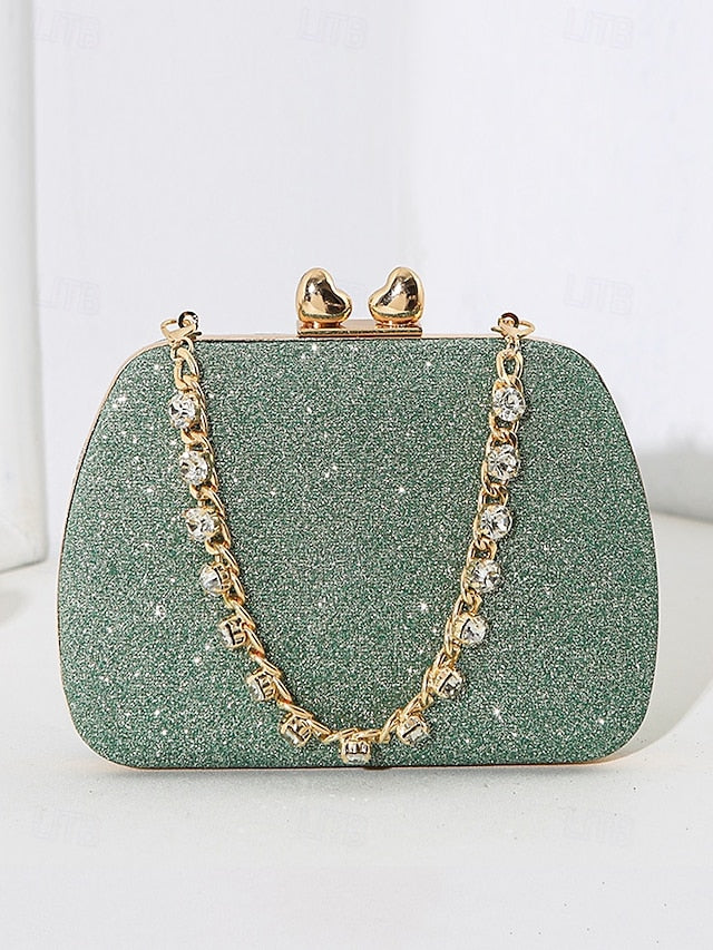 Evening Sage Green Clutch Women's with Glitter Rhinestone