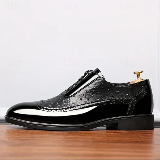 Colorblock Tan Patent Black and Formal Shoes with Men's