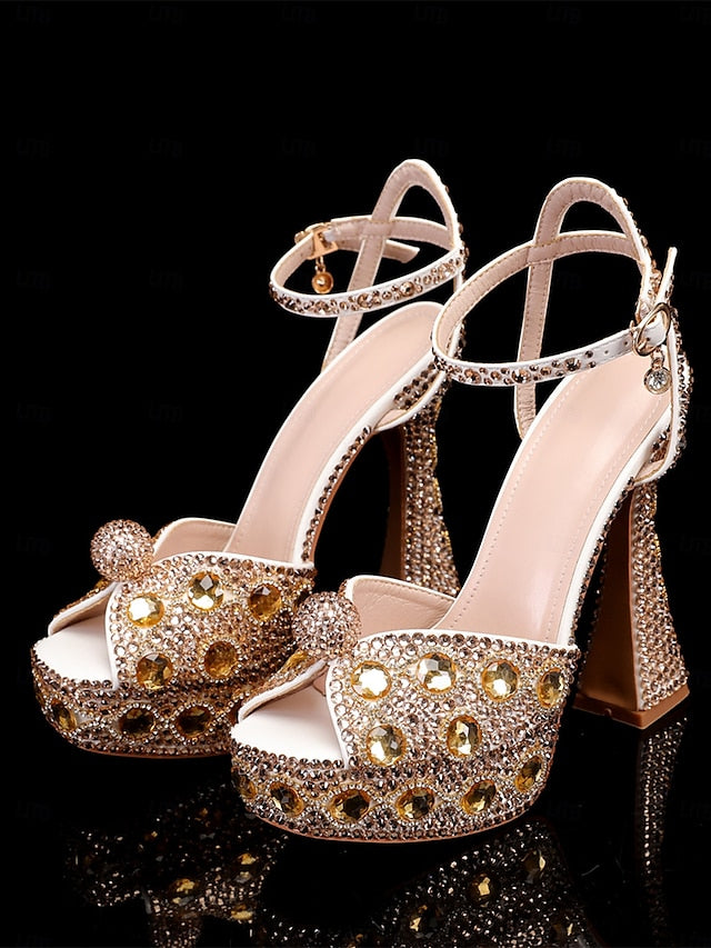 Glamorous Crystal-Embellished Women's with Sandals Platform