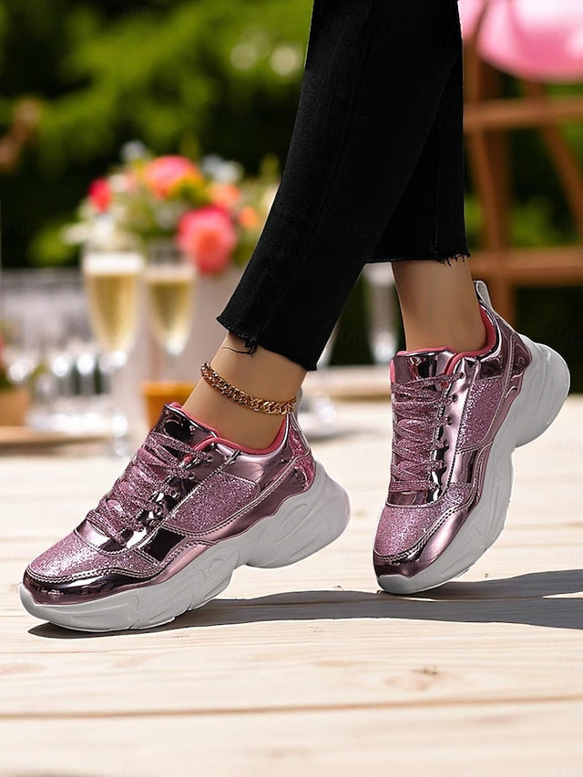 Sneakers with Metallic Platform Women's Chunky Glitter