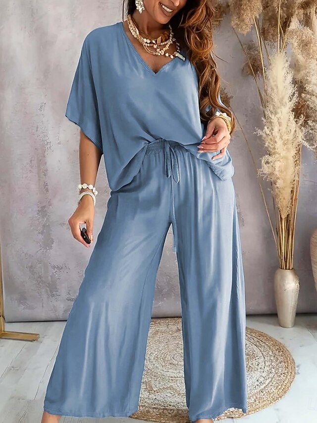 Women's Two Piece Sets Pants Sets Bolero Top Short Sleeve V