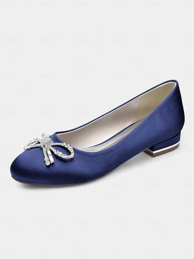 Round-Toe Bow Embellished Rhinestone - Women's Flats