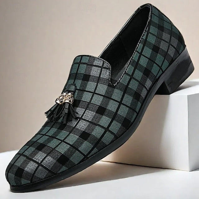 Men's with Tassel Elegant Loafers Plaid Decoration –