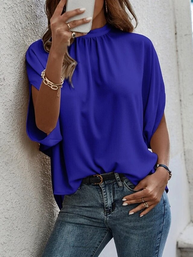 Women's Shirt Blouse Chiffon Tops Plain Stylish Classic