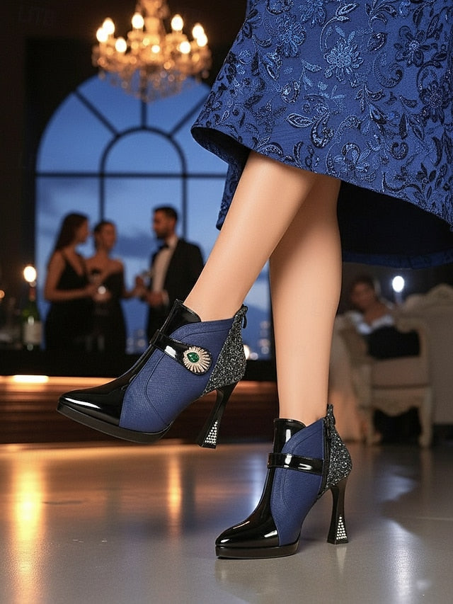 High Ankle Heel Glitter Boots Women's