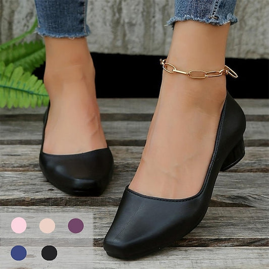 Classic Black Pumps Round Low Toe Women's – Heel Slip-On