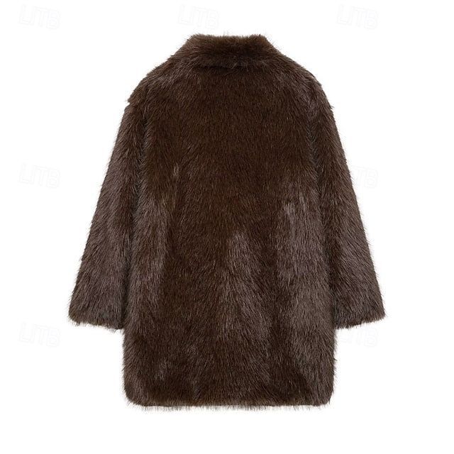 Fur Pocket Women's Furs Coat Faux Comfortable Warm