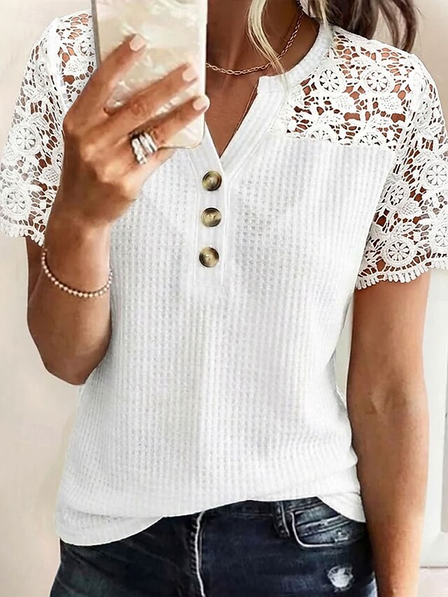 Women's T Shirt Lace Elegant Vintage Stylish Short Sleeve