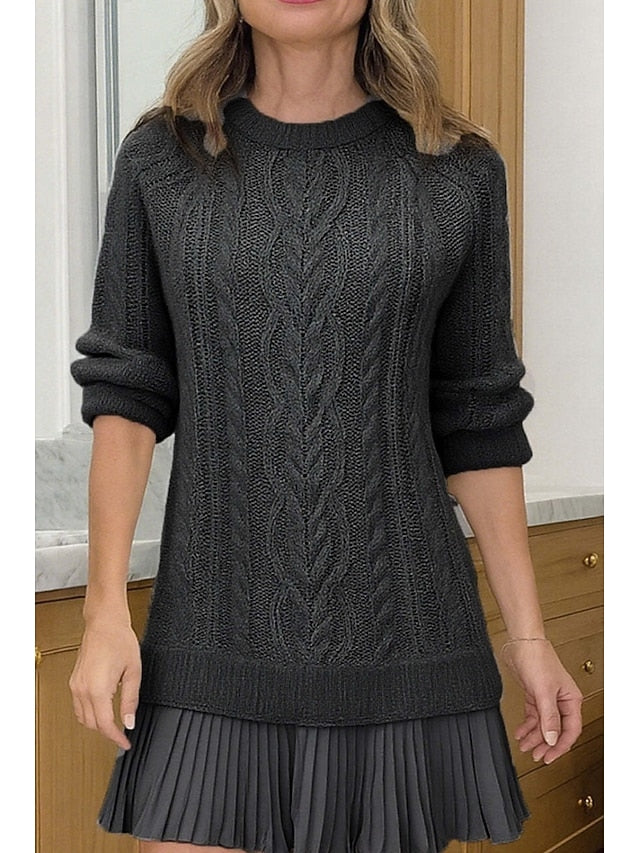 Women's Sweater Dress Casual Soft Pure Color Ribbed Crew