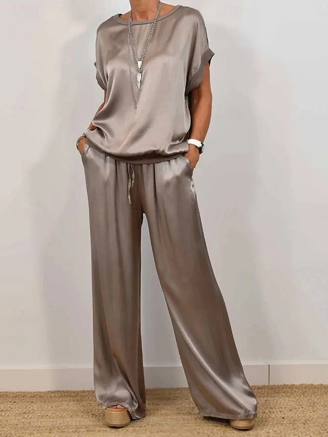 Women's Pants Sets Bolero Top Short Sleeve Round Neck Plain