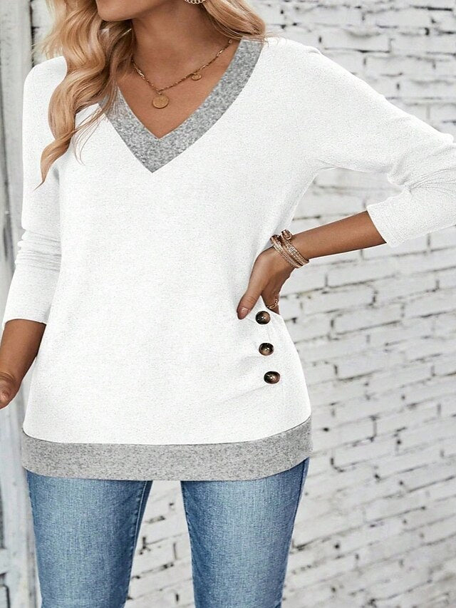 Women's Blouse Patchwork Buttons Plain Elegant Casual Long