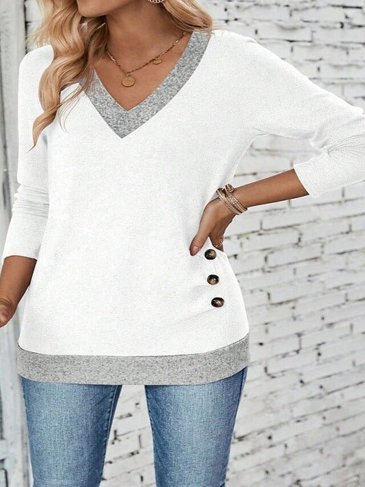 Women's Blouse Patchwork Buttons Plain Elegant Casual Long