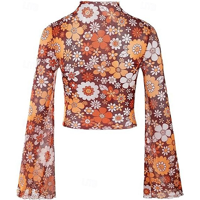 1970s Outfits for Women Bell Sleeve Tops Disco Outfit Floral